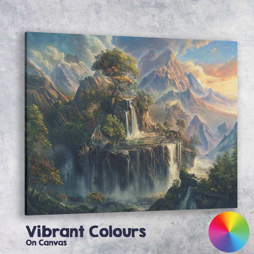 Majestic Mountain Waterfall Landscape Fantasy Nature Painting Canvas Wall Art Print Decor Picture Ready to Hang
