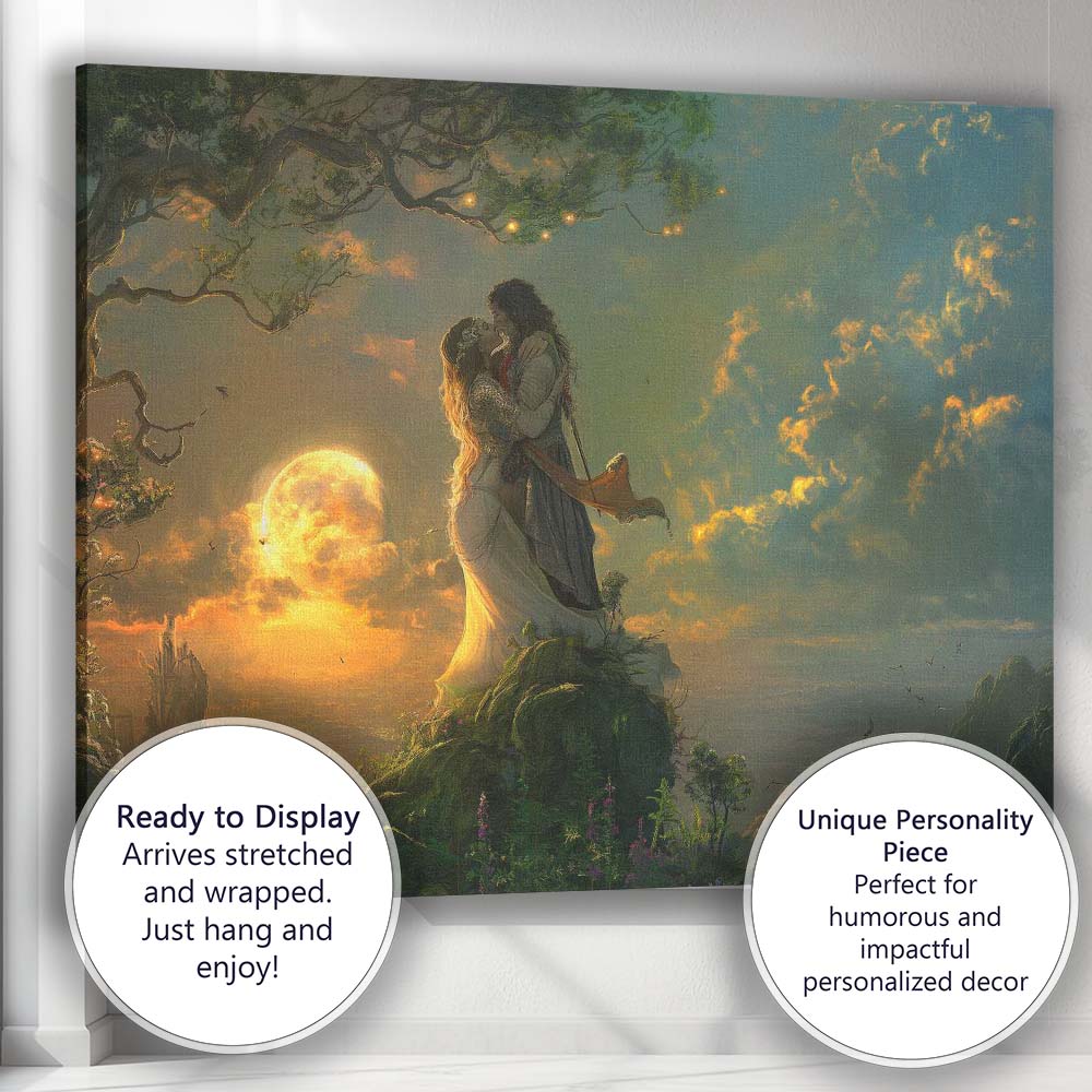 Celestial Lovers Embrace Dreamlike Sunset Fantasy Landscape Canvas Wall Art Print Decor Picture Ready to Hang
