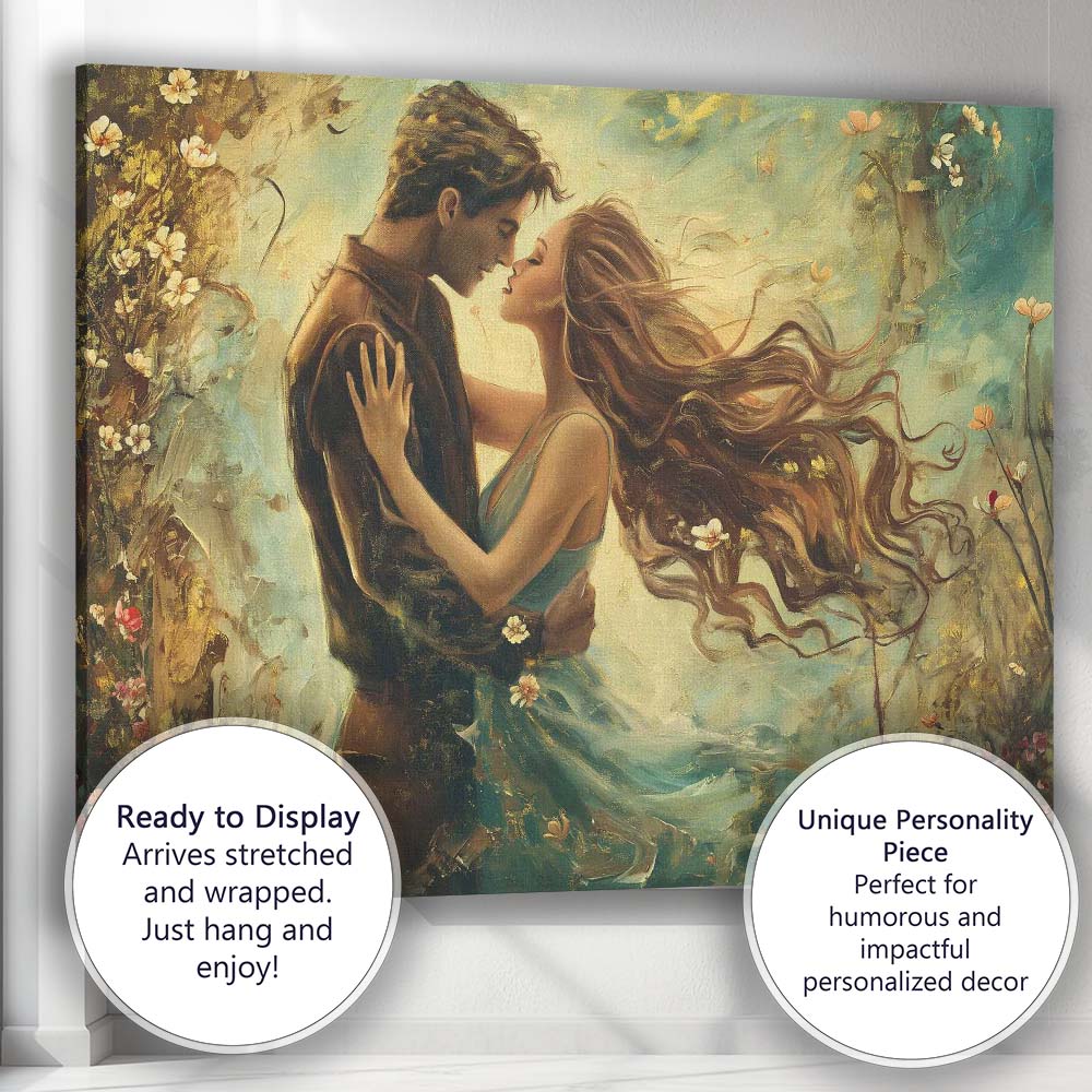 Romantic Spring Couple Floral Impressionist Love Painting Canvas Wall Art Print Decor Picture Ready to Hang