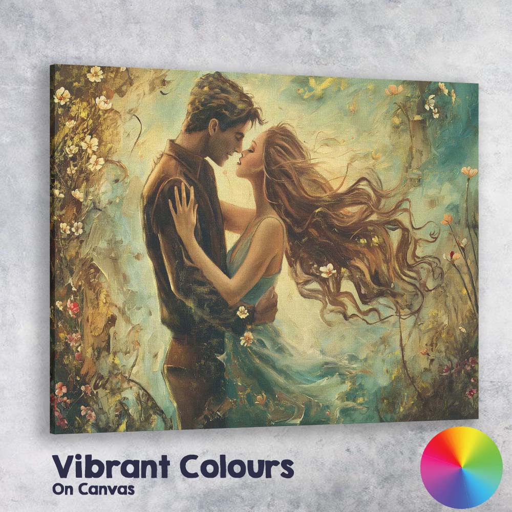 Romantic Spring Couple Floral Impressionist Love Painting Canvas Wall Art Print Decor Picture Ready to Hang