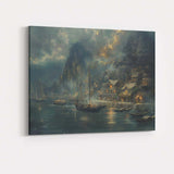 Atmospheric Coastal Harbour Village Evening Landscape Painting Canvas Wall Art Print Decor Picture Ready to Hang