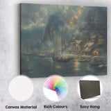 Atmospheric Coastal Harbour Village Evening Landscape Painting Canvas Wall Art Print Decor Picture Ready to Hang