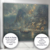 Atmospheric Coastal Harbour Village Evening Landscape Painting Canvas Wall Art Print Decor Picture Ready to Hang