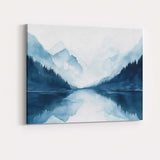Misty Blue Mountain Lake Reflection Watercolour Landscape Canvas Wall Art Print Decor Picture Ready to Hang