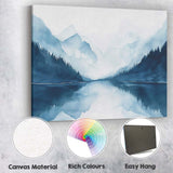 Misty Blue Mountain Lake Reflection Watercolour Landscape Canvas Wall Art Print Decor Picture Ready to Hang