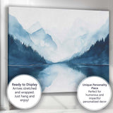 Misty Blue Mountain Lake Reflection Watercolour Landscape Canvas Wall Art Print Decor Picture Ready to Hang