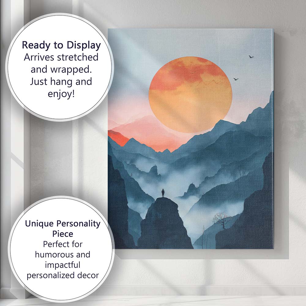 Misty Mountain Sunrise Minimalist Landscape Silhouette Canvas Wall Art Print Decor Picture Ready to Hang