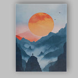 Misty Mountain Sunrise Minimalist Landscape Silhouette Canvas Wall Art Print Decor Picture Ready to Hang