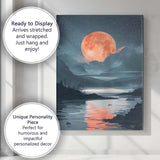 Coral Full Moon Tranquil Lake Night Landscape Canvas Wall Art Print Decor Picture Ready to Hang