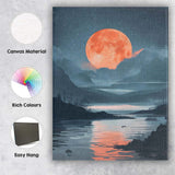 Coral Full Moon Tranquil Lake Night Landscape Canvas Wall Art Print Decor Picture Ready to Hang