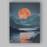 Coral Full Moon Tranquil Lake Night Landscape Canvas Wall Art Print Decor Picture Ready to Hang
