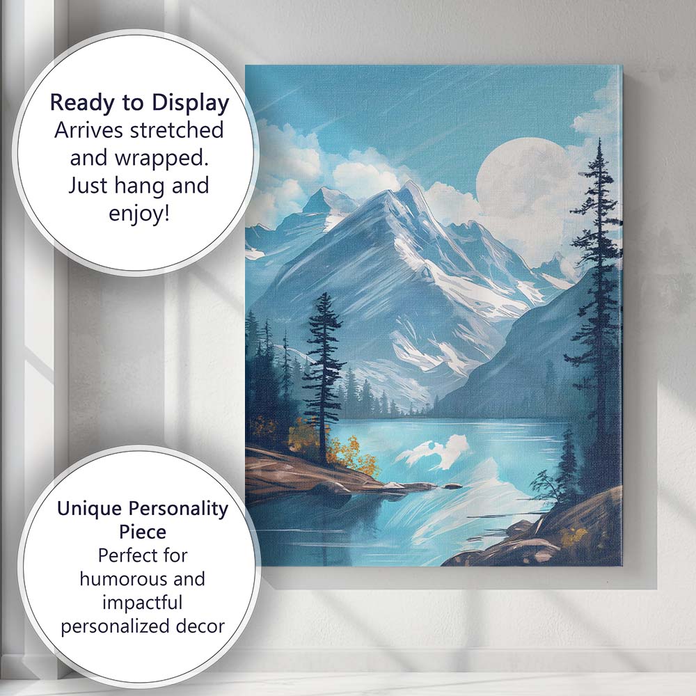 Snow Capped Mountain Lake Scenic Landscape Painting Canvas Wall Art Print Decor Picture Ready to Hang