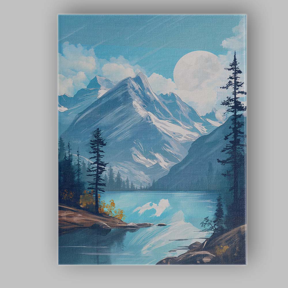 Snow Capped Mountain Lake Scenic Landscape Painting Canvas Wall Art Print Decor Picture Ready to Hang