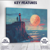 Moonlit Lighthouse Coastal Cliff Seascape Illustration Canvas Wall Art Print Decor Picture Ready to Hang