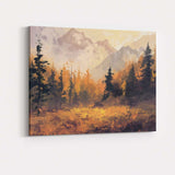 Golden Autumn Forest Mountain Landscape Misty Sunrise Canvas Wall Art Print Decor Picture Ready to Hang