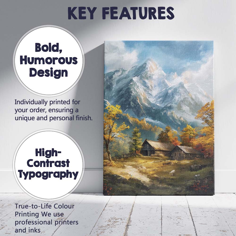 Snow Capped Mountain Cabin Rustic Countryside Landscape Canvas Wall Art Print Decor Picture Ready to Hang