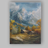 Snow Capped Mountain Cabin Rustic Countryside Landscape Canvas Wall Art Print Decor Picture Ready to Hang