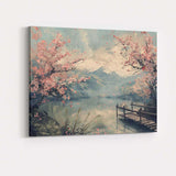 Blossom Tree Mountain Lake Spring Landscape Japanese Inspired Canvas Wall Art Print Decor Picture Ready to Hang