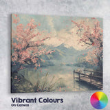 Blossom Tree Mountain Lake Spring Landscape Japanese Inspired Canvas Wall Art Print Decor Picture Ready to Hang
