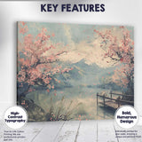 Blossom Tree Mountain Lake Spring Landscape Japanese Inspired Canvas Wall Art Print Decor Picture Ready to Hang