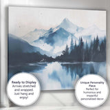 Blue Watercolour Snowy Mountain Lake Forest Reflection Landscape Canvas Wall Art Print Decor Picture Ready to Hang