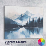 Blue Watercolour Snowy Mountain Lake Forest Reflection Landscape Canvas Wall Art Print Decor Picture Ready to Hang