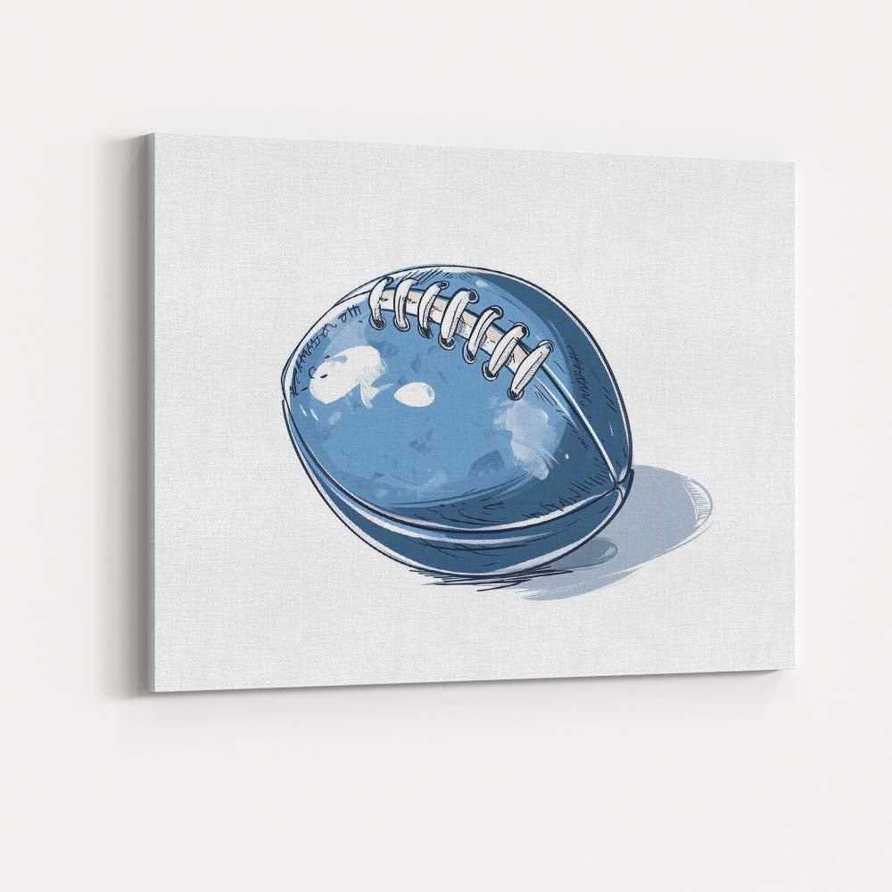 Blue American Football Sports Ball Illustration Canvas Wall Art Print Decor Picture Ready to Hang