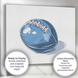 Blue American Football Sports Ball Illustration Canvas Wall Art Print Decor Picture Ready to Hang