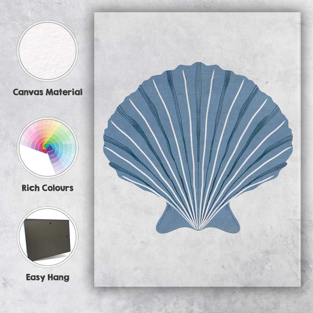 Minimalist Light Blue Scallop Seashell Coastal Illustration Canvas Wall Art Print Decor Picture Ready to Hang