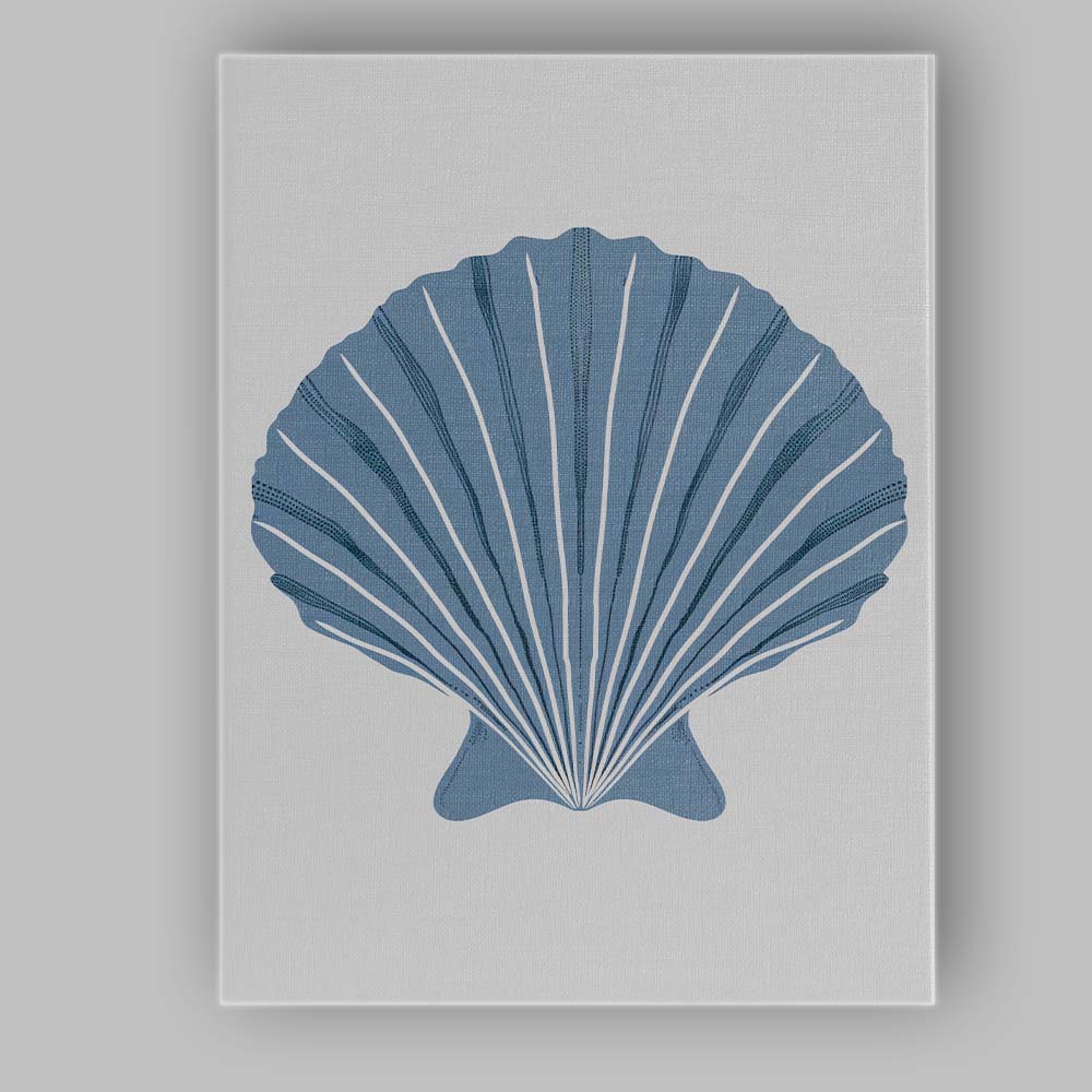 Minimalist Light Blue Scallop Seashell Coastal Illustration Canvas Wall Art Print Decor Picture Ready to Hang