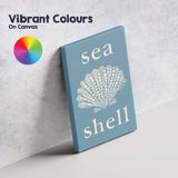 Blue Sea Shell Coastal Typography Nautical Illustration Canvas Wall Art Print Decor Picture Ready to Hang