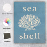 Blue Sea Shell Coastal Typography Nautical Illustration Canvas Wall Art Print Decor Picture Ready to Hang