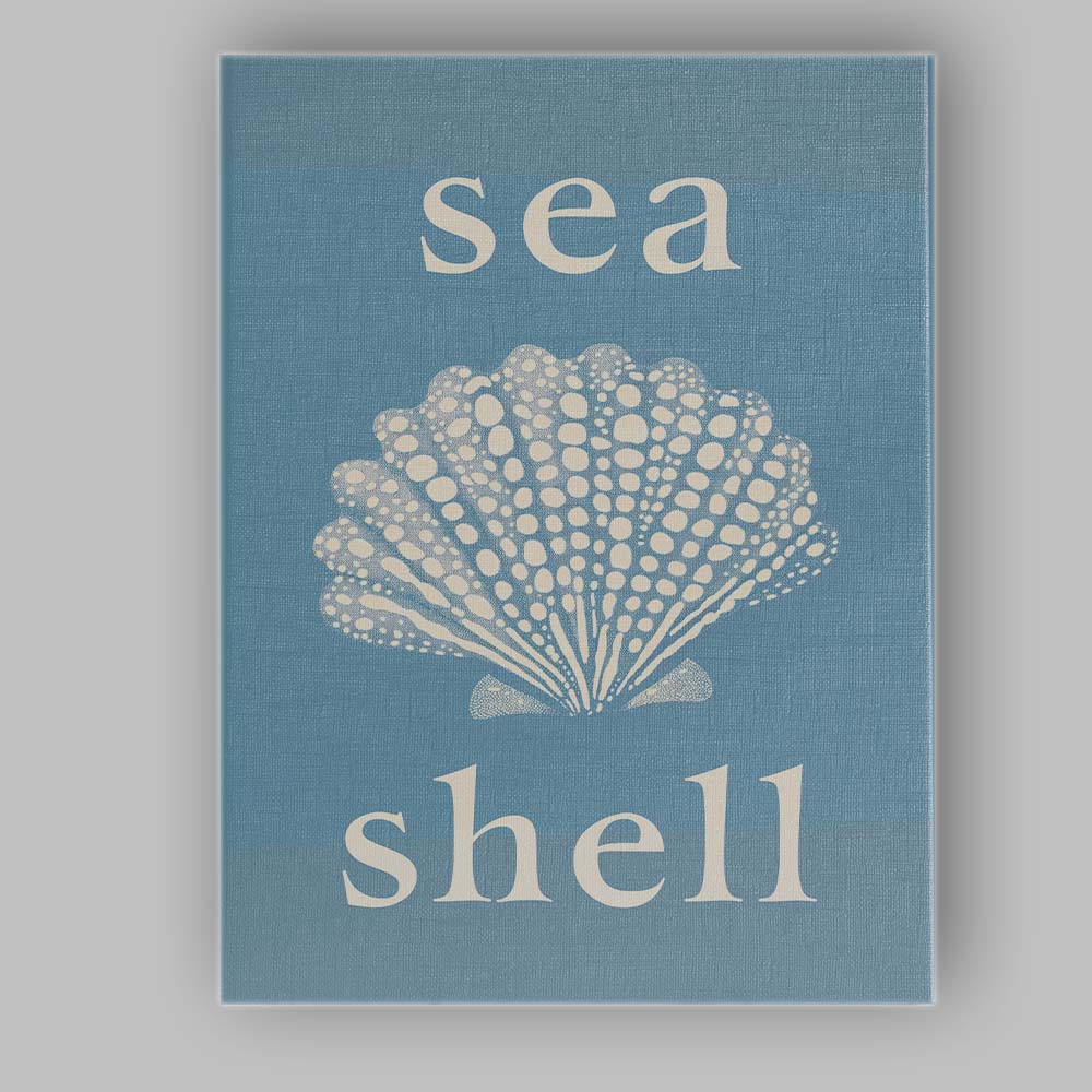 Blue Sea Shell Coastal Typography Nautical Illustration Canvas Wall Art Print Decor Picture Ready to Hang