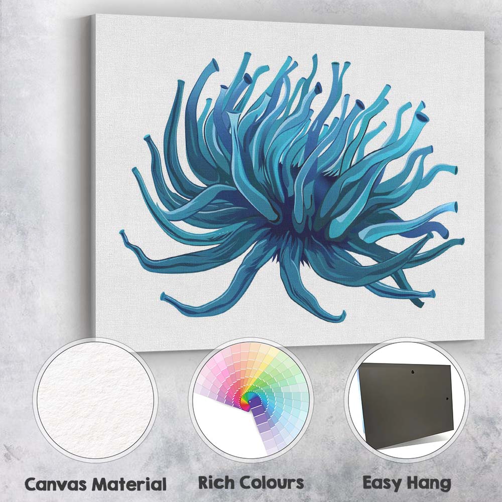 Abstract Blue Sea Anemone Ocean Marine Illustration Canvas Wall Art Print Decor Picture Ready to Hang