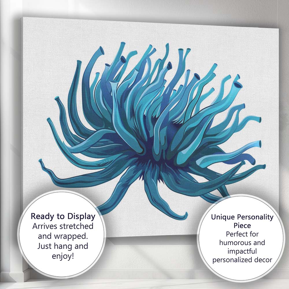 Abstract Blue Sea Anemone Ocean Marine Illustration Canvas Wall Art Print Decor Picture Ready to Hang