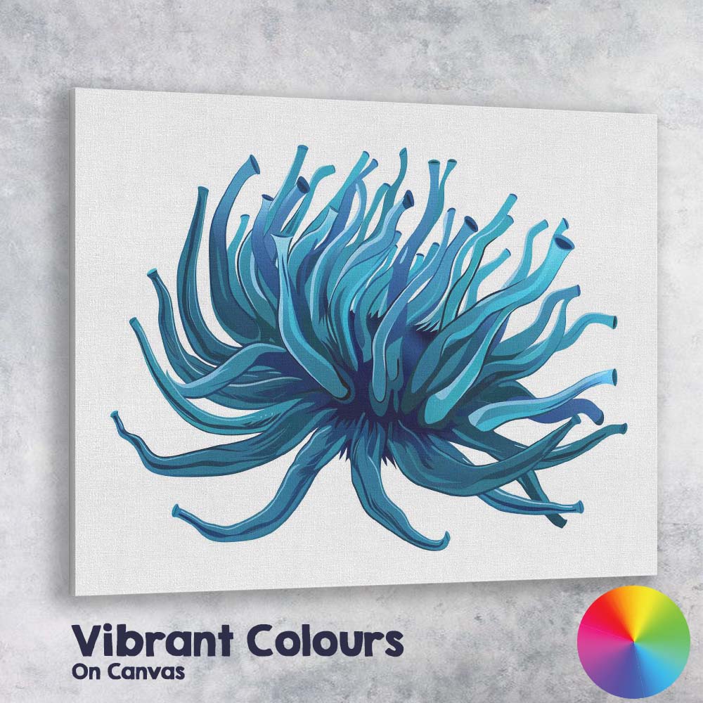 Abstract Blue Sea Anemone Ocean Marine Illustration Canvas Wall Art Print Decor Picture Ready to Hang