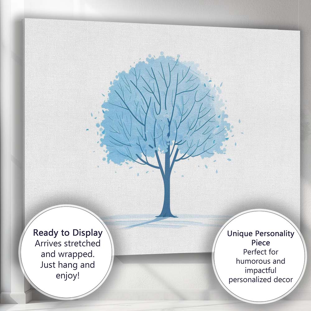 Soft Blue Leafy Tree Nature Watercolour Illustration Canvas Wall Art Print Decor Picture Ready to Hang