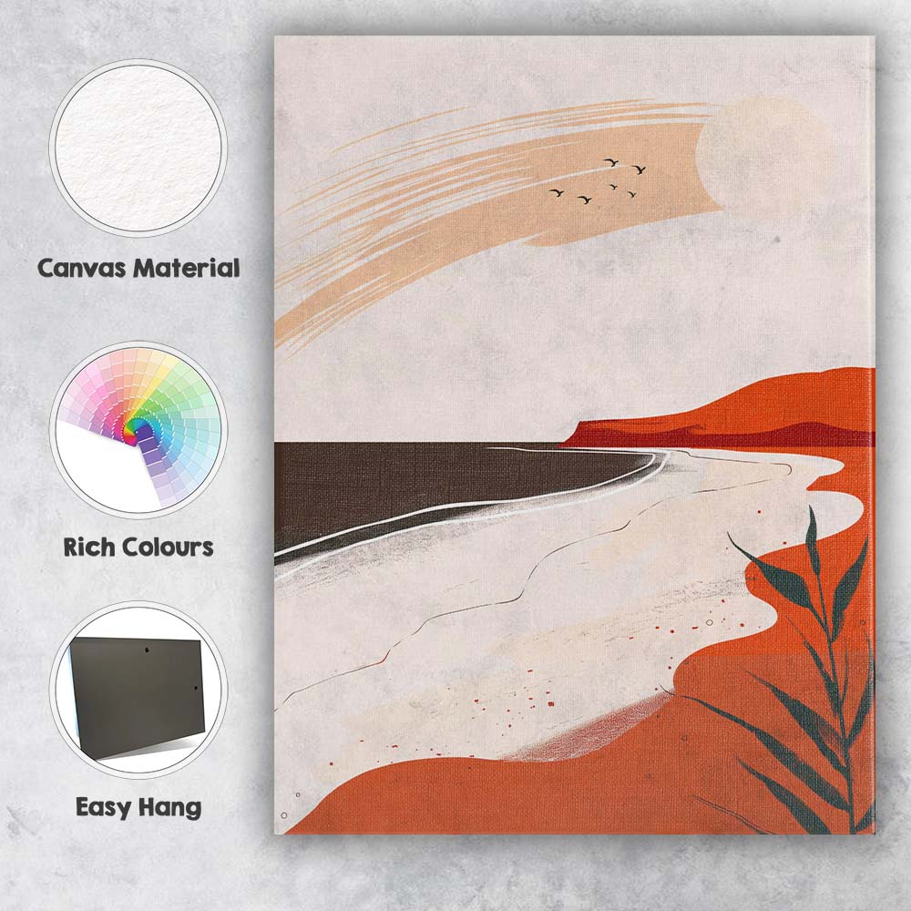 Minimalist Terracotta Coastal Beach Sun Landscape Canvas Wall Art Print Decor Picture Ready to Hang