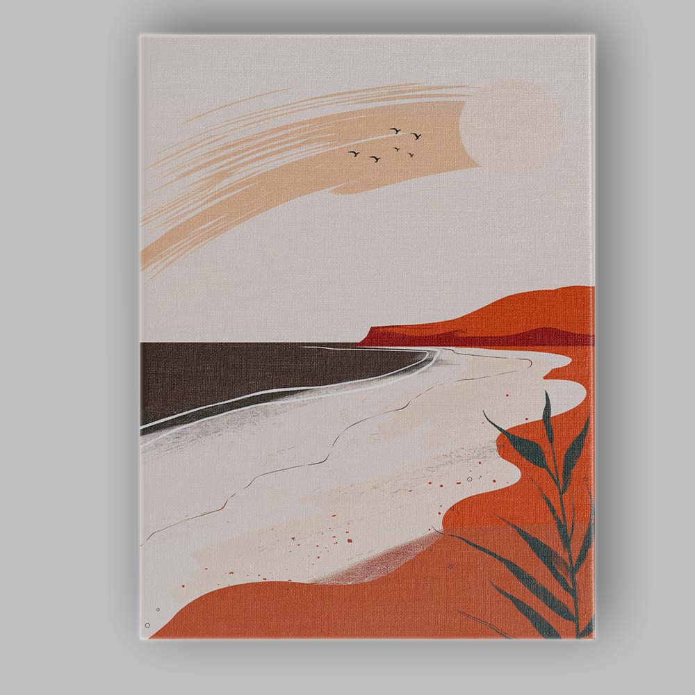 Minimalist Terracotta Coastal Beach Sun Landscape Canvas Wall Art Print Decor Picture Ready to Hang