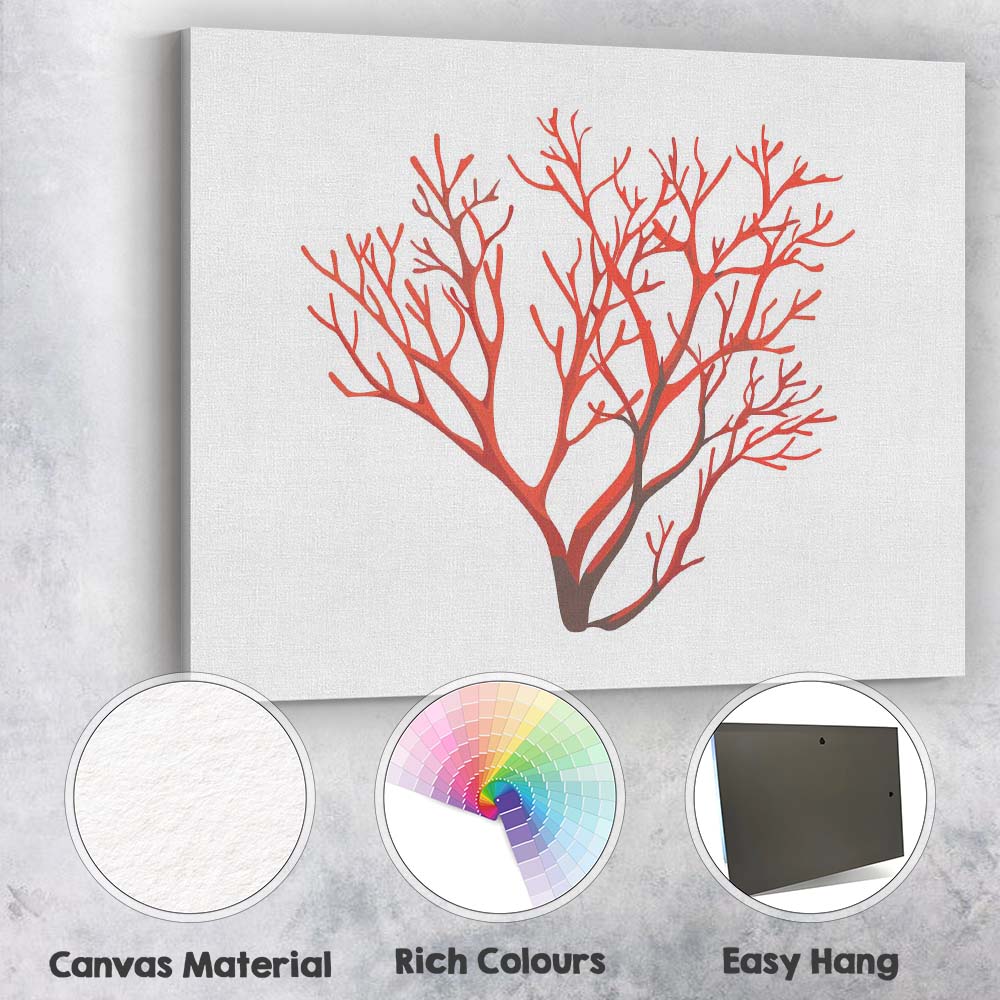 Vibrant Red Coral Reef Marine Botanical Illustration Canvas Wall Art Print Decor Picture Ready to Hang