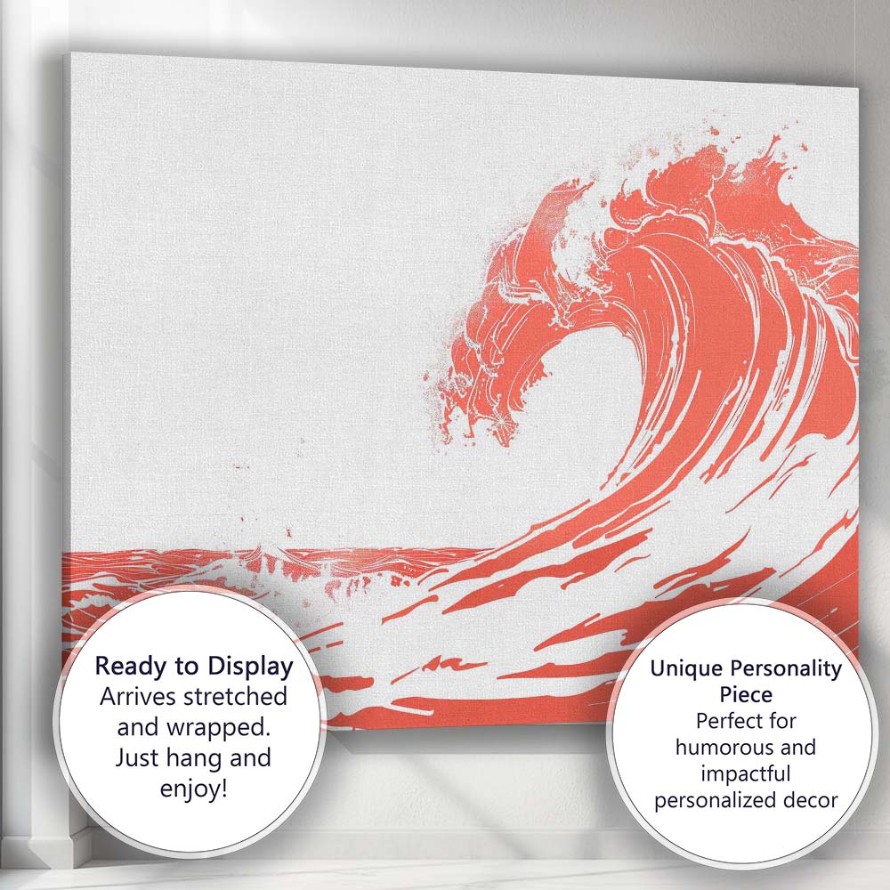 Coral Ocean Wave Minimal Coastal Illustration Canvas Wall Art Print Decor Picture Ready to Hang