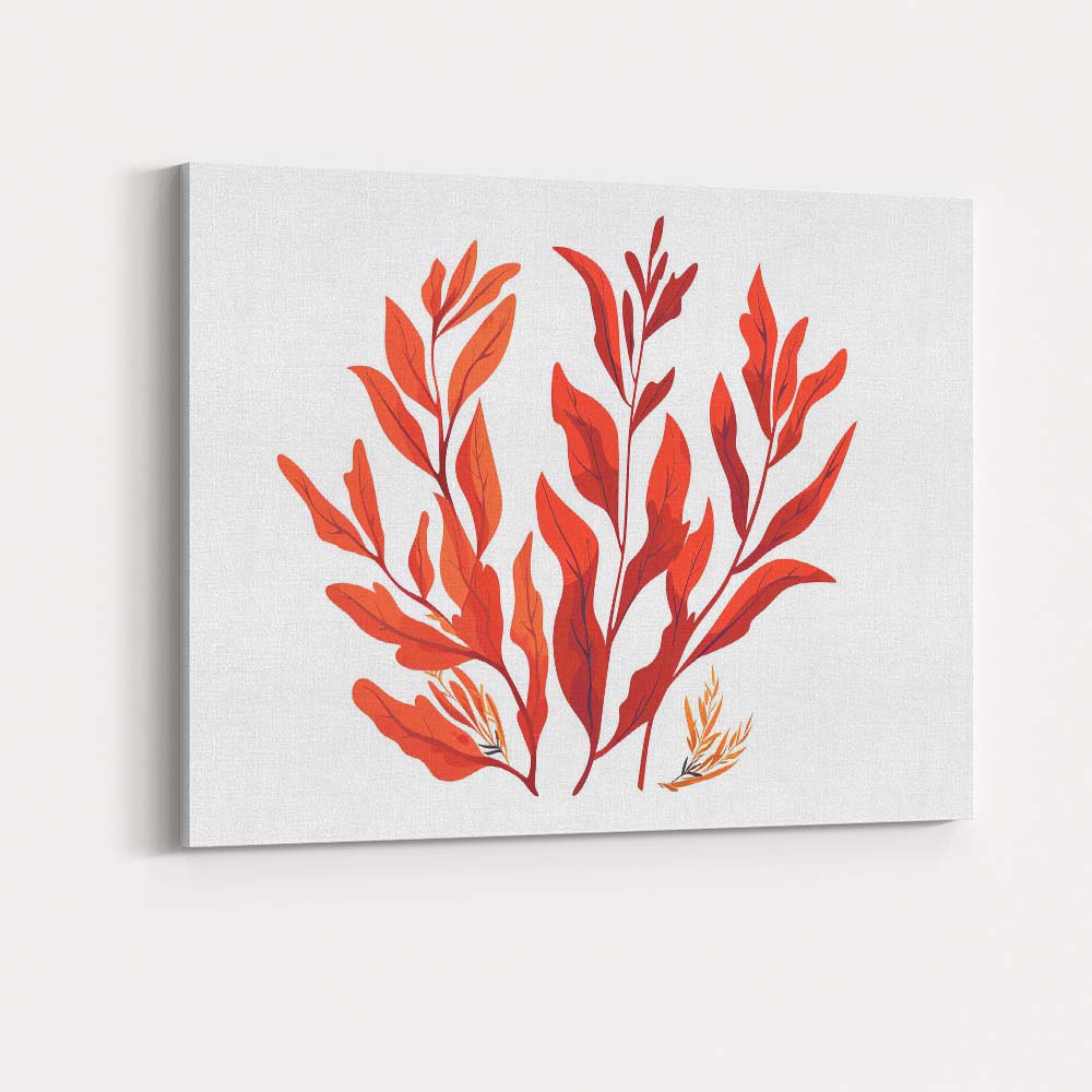 Modern Red Botanical Foliage Arrangement Illustration Canvas Wall Art Print Decor Picture Ready to Hang