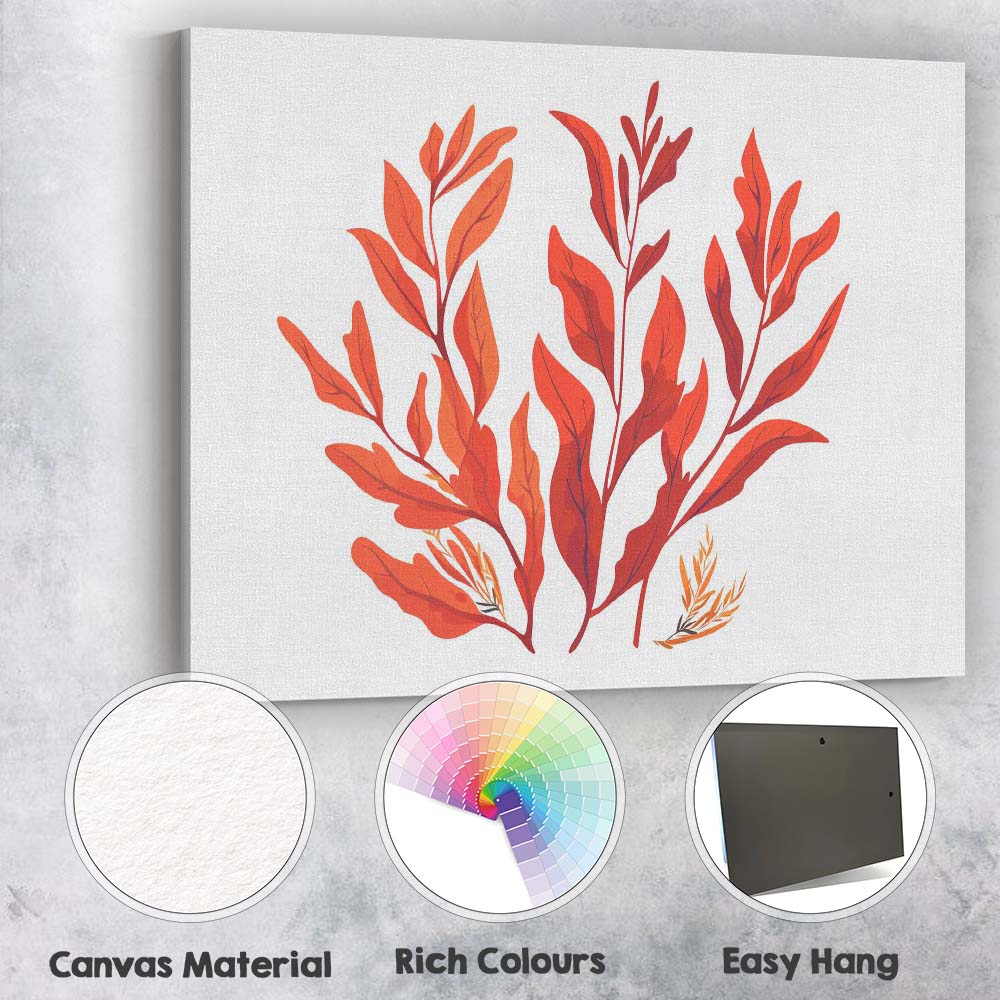 Modern Red Botanical Foliage Arrangement Illustration Canvas Wall Art Print Decor Picture Ready to Hang