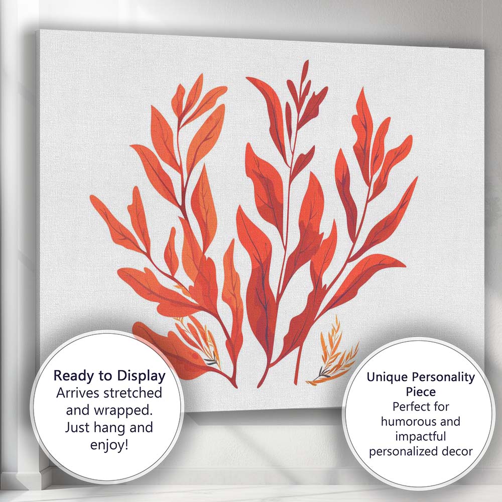 Modern Red Botanical Foliage Arrangement Illustration Canvas Wall Art Print Decor Picture Ready to Hang