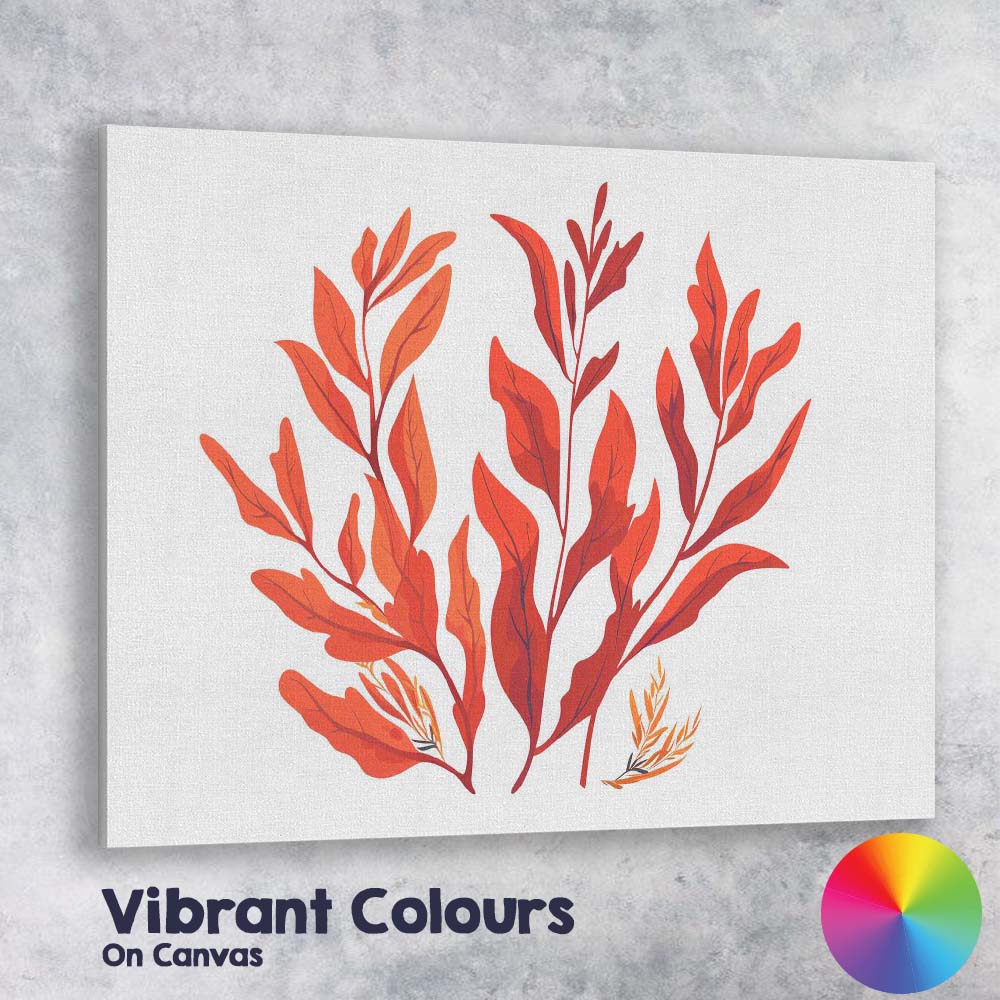 Modern Red Botanical Foliage Arrangement Illustration Canvas Wall Art Print Decor Picture Ready to Hang