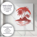 Tropical Palm Island Red Sunset Minimalist Coastal Illustration Canvas Wall Art Print Decor Picture Ready to Hang