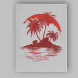Tropical Palm Island Red Sunset Minimalist Coastal Illustration Canvas Wall Art Print Decor Picture Ready to Hang