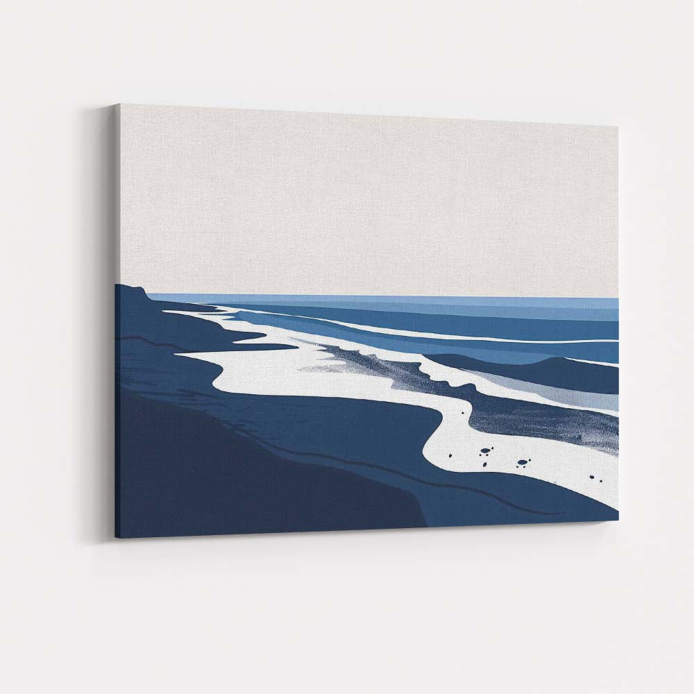 Modern Blue Coastal Shoreline Ocean Landscape Minimalist Beach Canvas Wall Art Print Decor Picture Ready to Hang