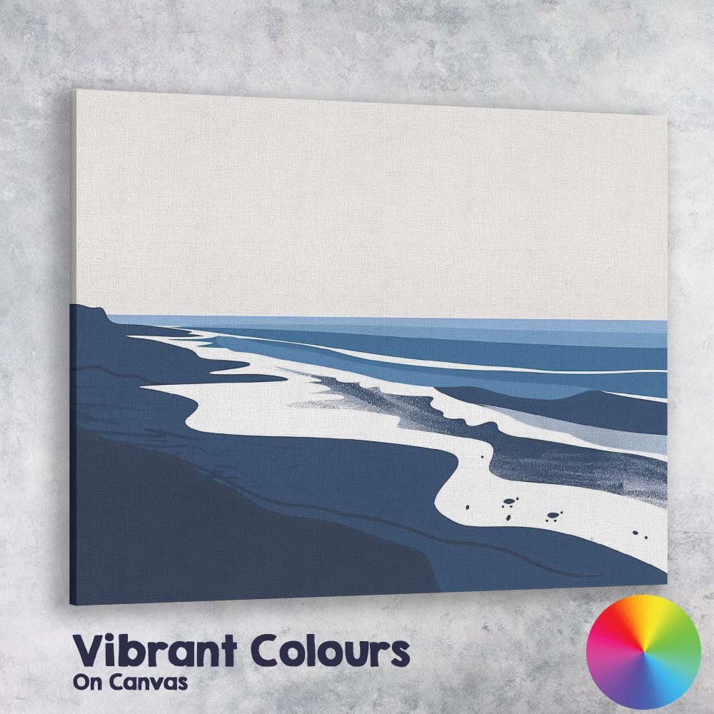 Modern Blue Coastal Shoreline Ocean Landscape Minimalist Beach Canvas Wall Art Print Decor Picture Ready to Hang