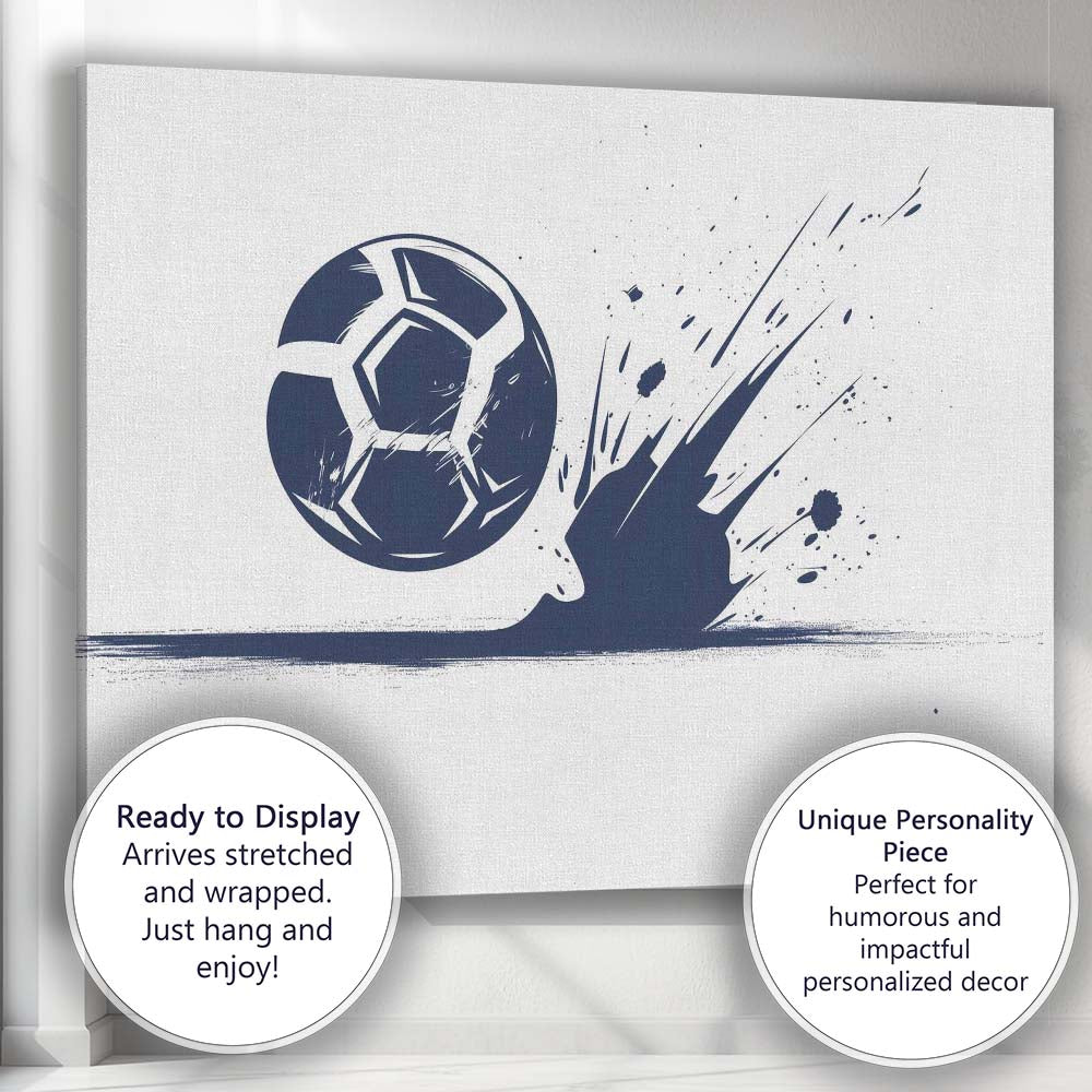 Dynamic Football Splash Sports Illustration Blue Monochrome Canvas Wall Art Print Decor Picture Ready to Hang
